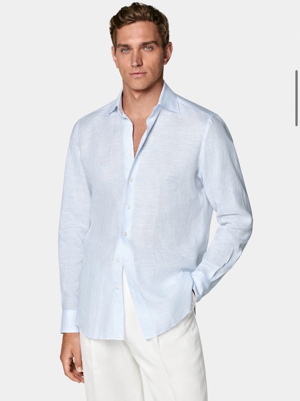 Suit Supply Men's Pale Blue Casual Button-Down Linen Shirt